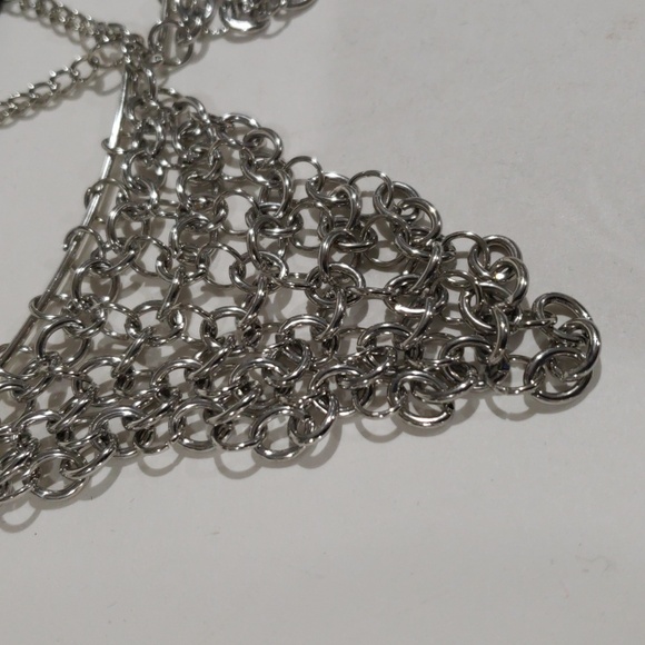 Women Silver tone Chainmail Statement Earrings – Bold Metal Mesh Dangle Earrings - Picture 5 of 8